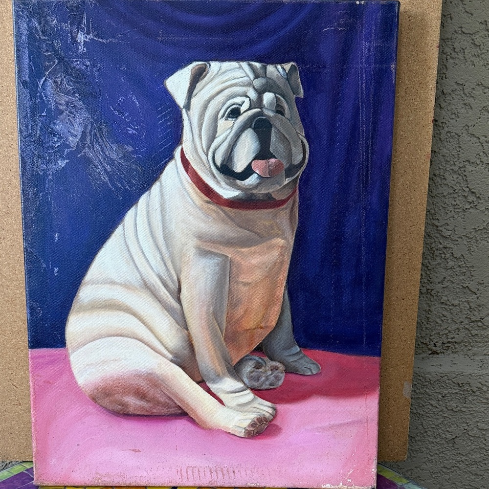 Original Painting Oil on Canvas “ Bulldog with Red Collar ”